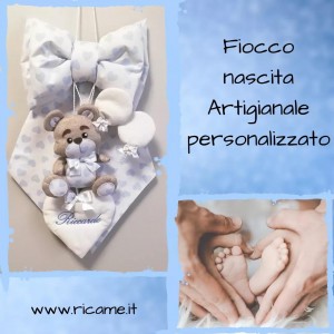 Fiocco Nascita Artigianale Teddy Azzurro