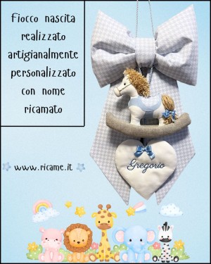 Fiocco Nascita Artigianale Cavallino Azzurro