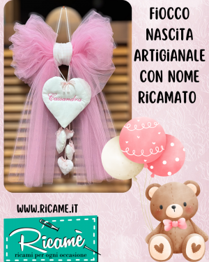 Fiocco Nascita Artigianale Tulle Rosa