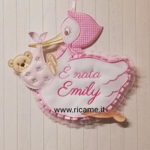 Fiocco Nascita Cicogna rosa