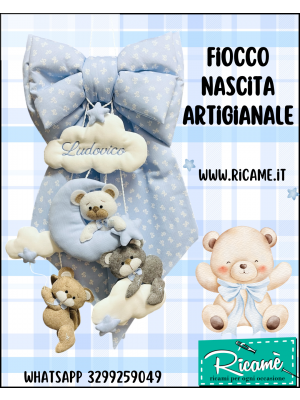 Fiocco Nascita Orsetti e Nuvole Azzurro