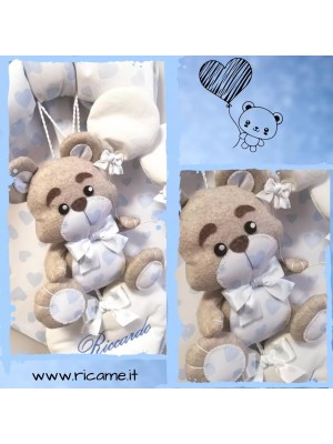 Fiocco Nascita Artigianale Teddy Azzurro
