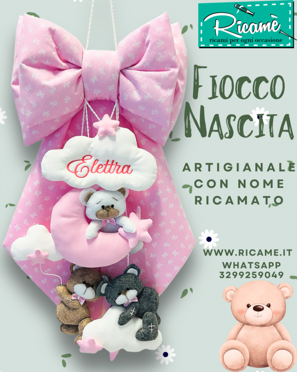 Fiocco Nascita Orsetti e Nuvole