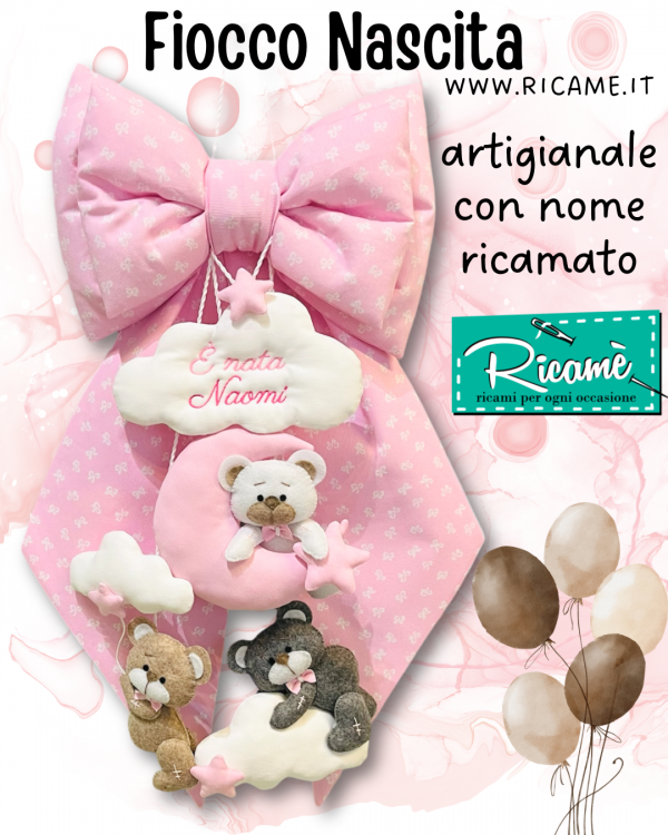 Fiocco Nascita Orsetti e Nuvole