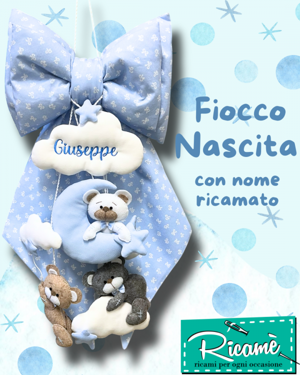 Fiocco Nascita Orsetti e Nuvole Azzurro