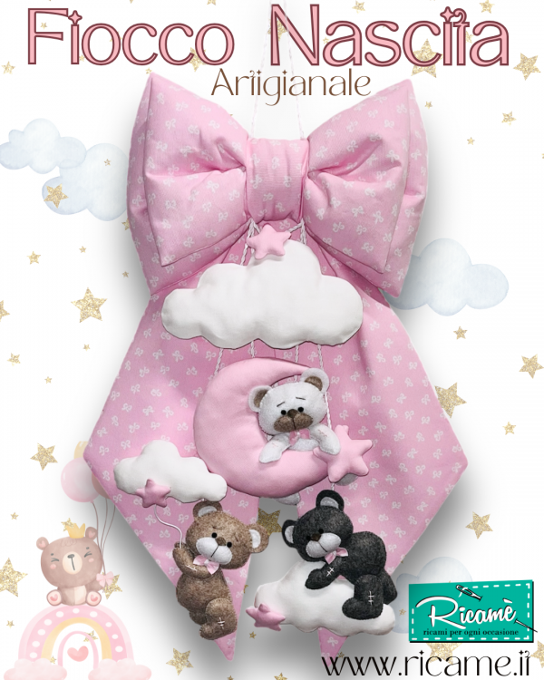 Fiocco Nascita Orsetti e Nuvole