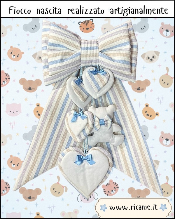 Fiocco Nascita Piquet Orsetto Azzurro 
