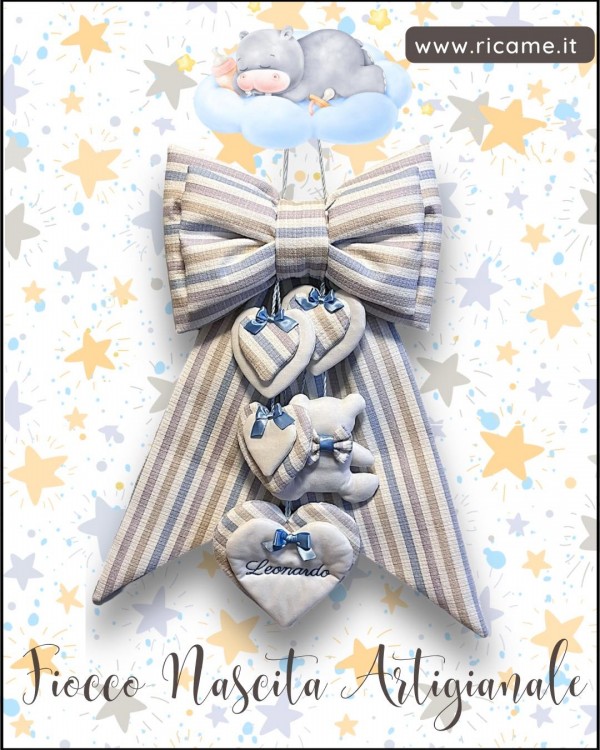 Fiocco Nascita Piquet Orsetto Azzurro 