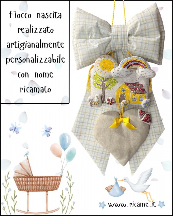 Fiocco Nascita Artigianale Arcobaleno azzurro